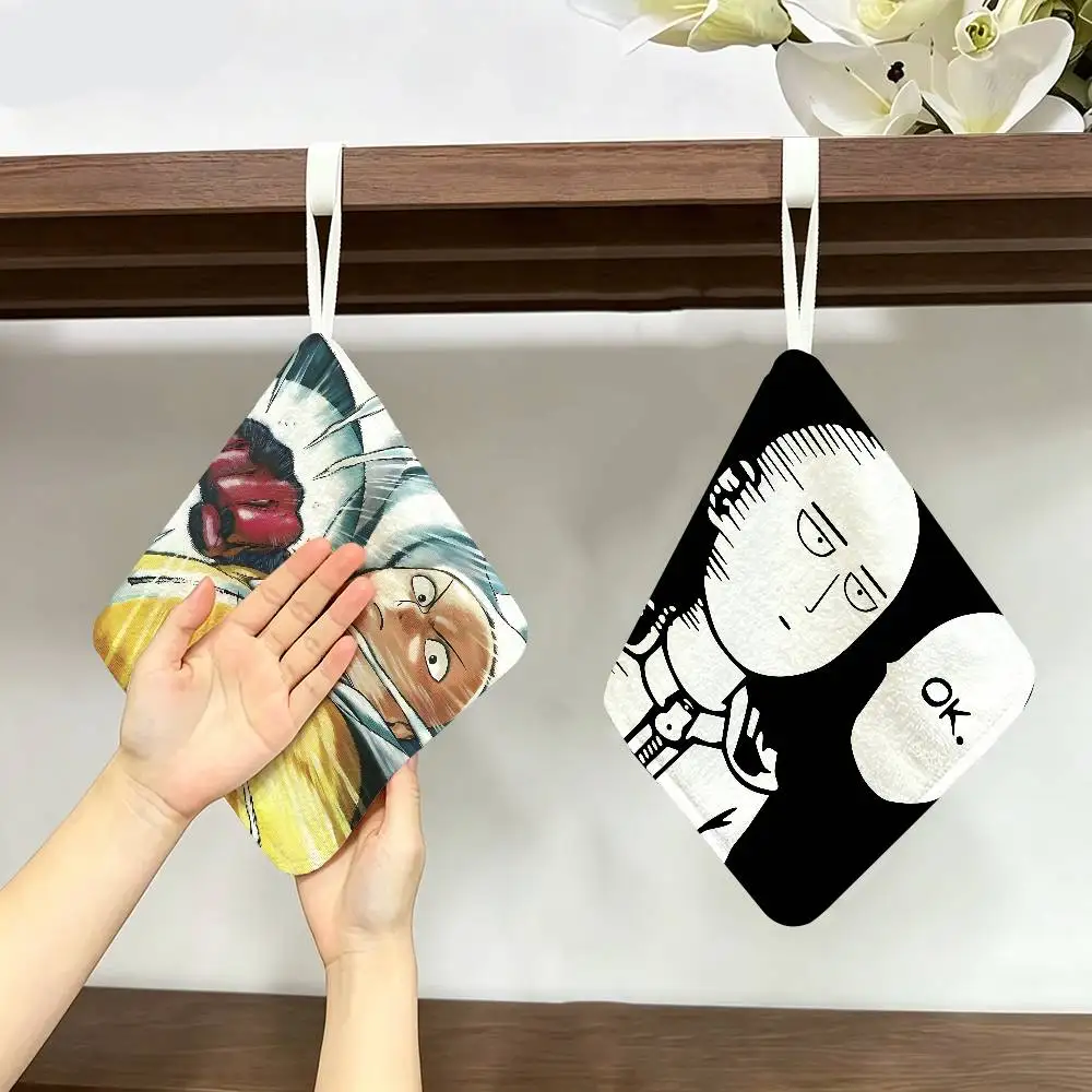 

1pc Funny O-One P-Punch Man anime Polyester Cotton Hanging Kitchen Towel, Skin Friendly Hand Wiping Towel for Hotel Cafe