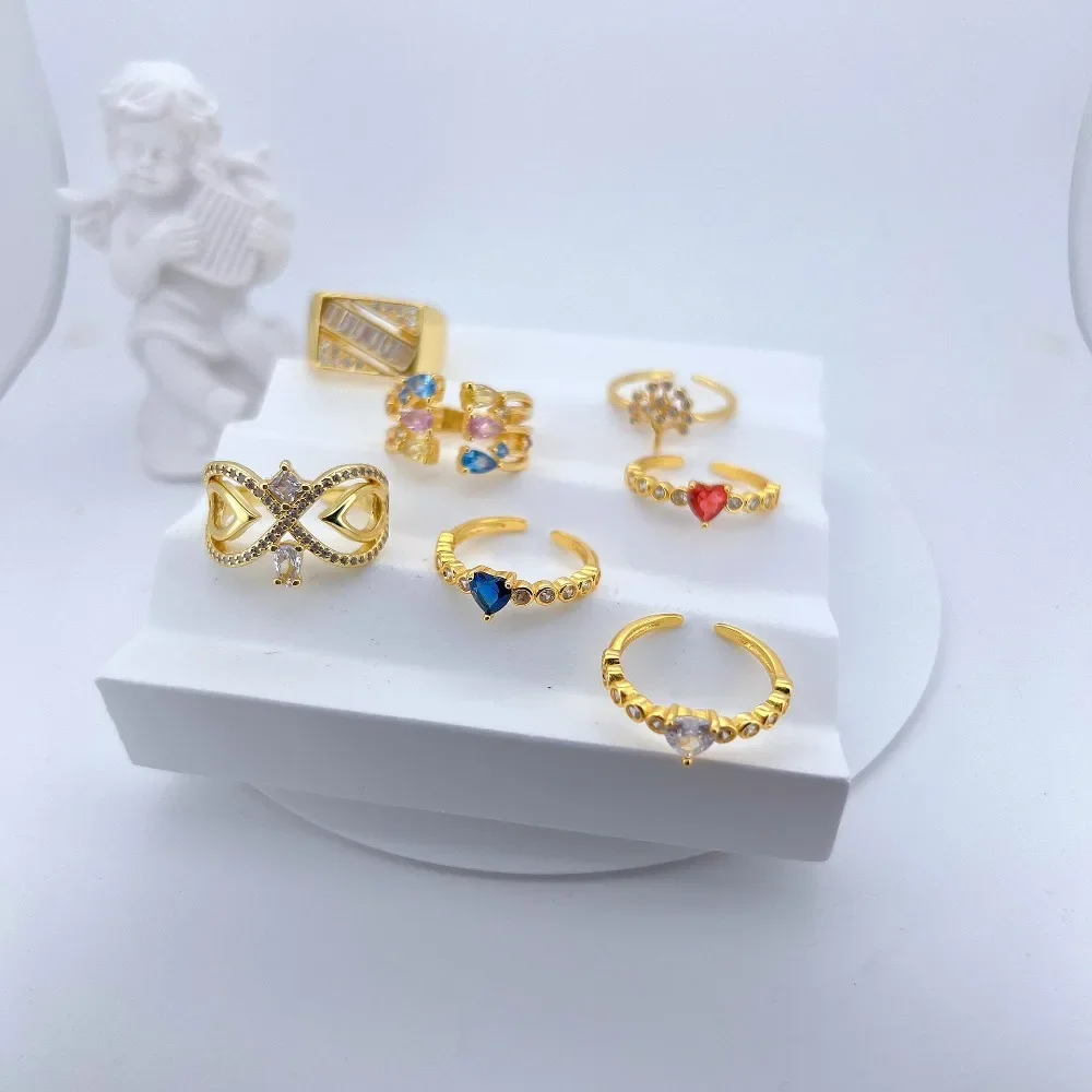 

1 Pcs Copper Plating Gold Open Ring Micro Inlay Large Heart Colorful Zircon Hollow Finger Ring Quality Classy Jewelry for Momen