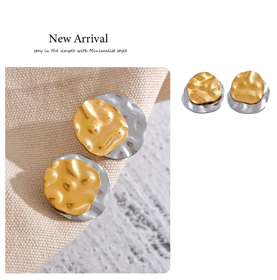 Yhpup Doppel Farbe Edelstahl Metall Geometrische Runde Stud Ohrringe Frauen Täglichen Verschleiß Schmuck Pendientes De Acero Inoxidable – Detail 5