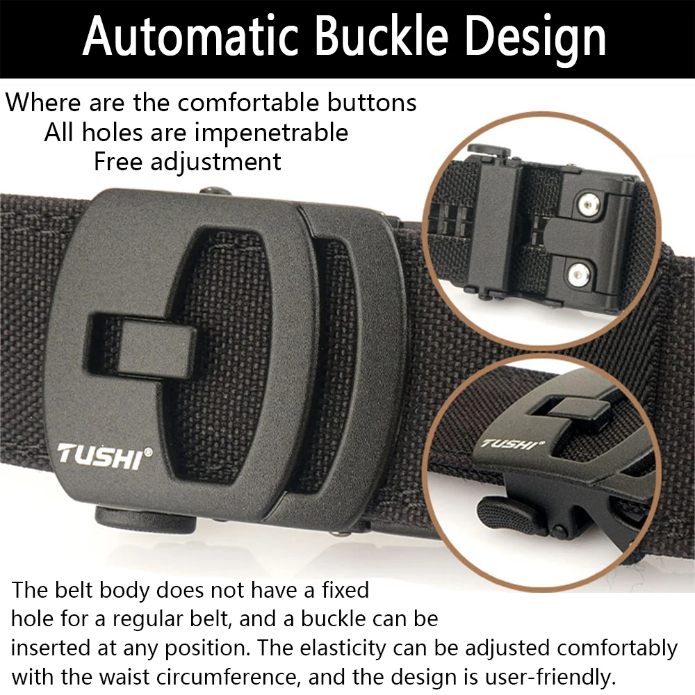 XUHU NEW Tactical Automatic Belt for Men Thick Nylon Police Duty Military Belt Metal Auto Buckle Casual Waistband Male IPSC