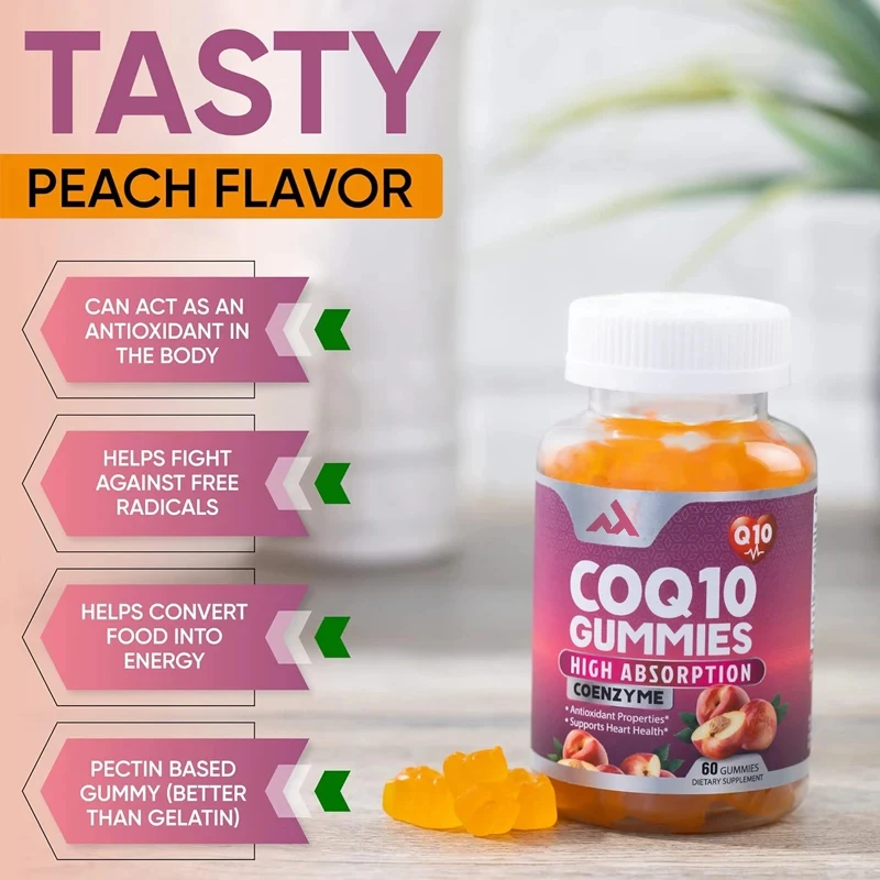 

CoQ10 100mg Gummies, Heart Health and Energy Production Support - Gluten Free, Naturally Fermented, 60 Capsules