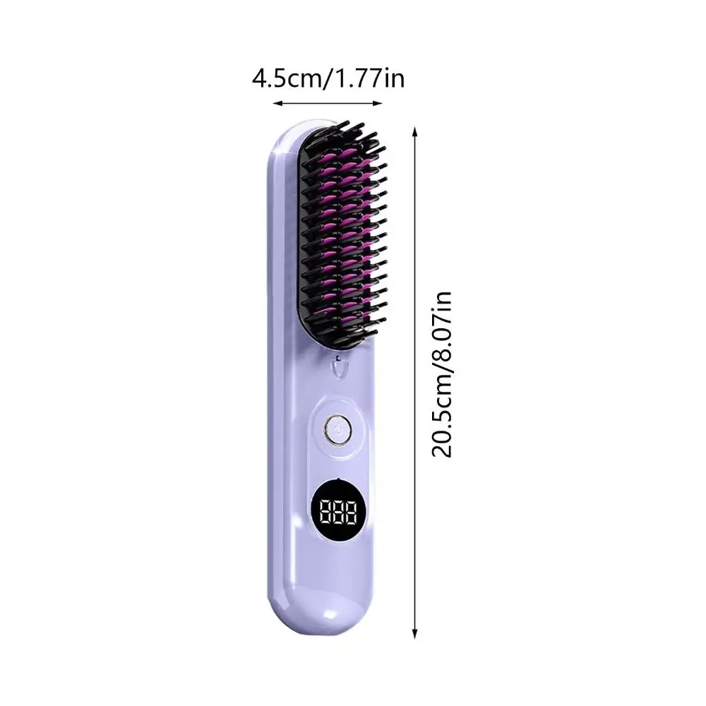 Portable Wireless Hair Straightener 3 Temp Settings Rechargeable Straight Hair Comb Mini LCD Display Straightening Comb