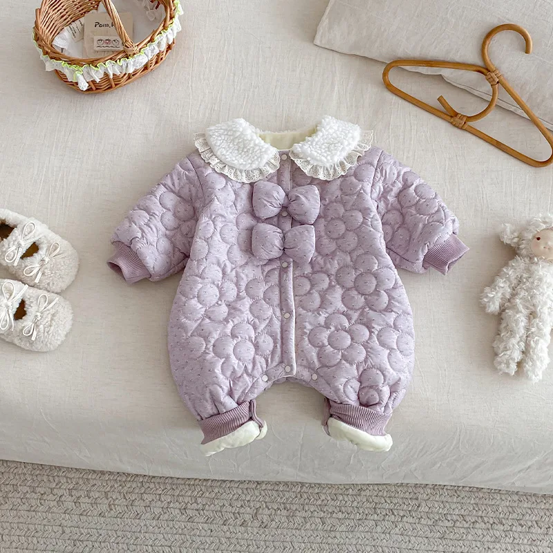 Baby Floral Jumpsuit 2025 New Winter Baby Korean Version Cotton Clip Super Cute Crawling Clothes for Newborns Winter Clothes