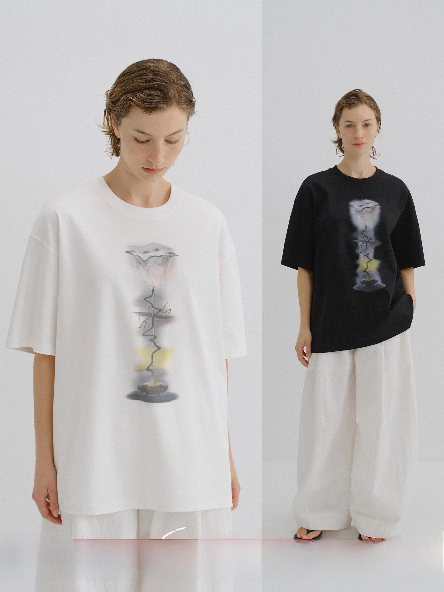 

Роскошная двусторонняя футболка Sonders из шелковистой ткани с принтом "Вместе весной" в креативном стиле для повседневной носки