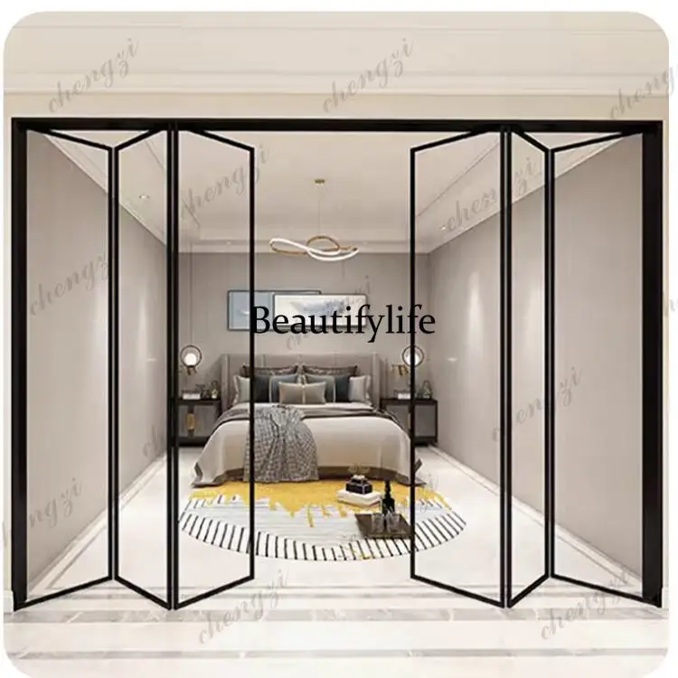 Z183 Customization High Security Bi Folding Door Double Layer Glass Energy Efficient Thermal Insulated Heavy Duty Folding Door