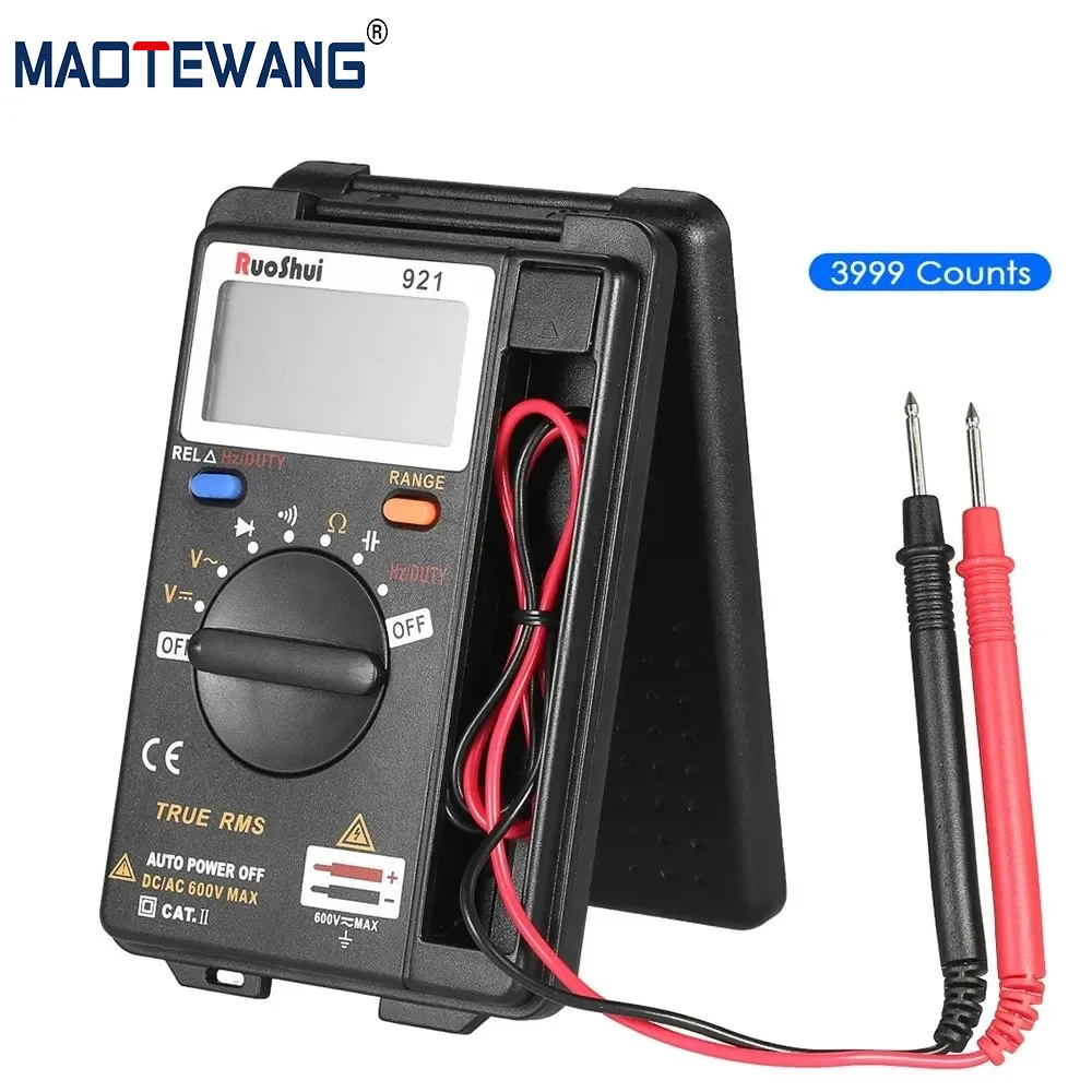 921 Mini Digital Multimeter DC AC Votage 4000 Counts Auto Range Resistance Tranistor Capacitance Tester Ammeter Foldable Meter