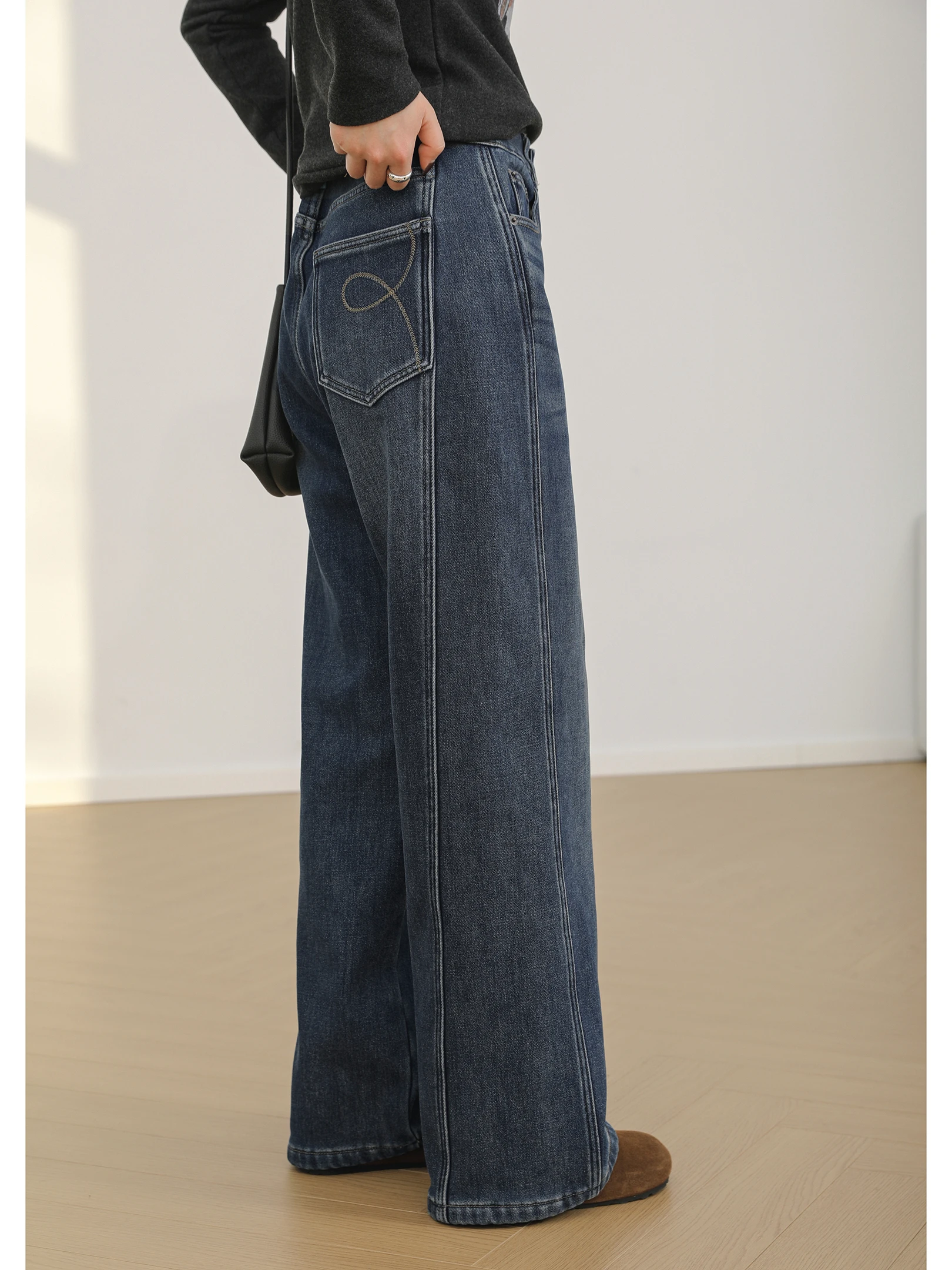 

Джинсы Sanmu Social Winter New Retro с вышивкой, цветными вставками и цветочным узором, с высокой талией, широкие, женские, повседневные, из хлопка