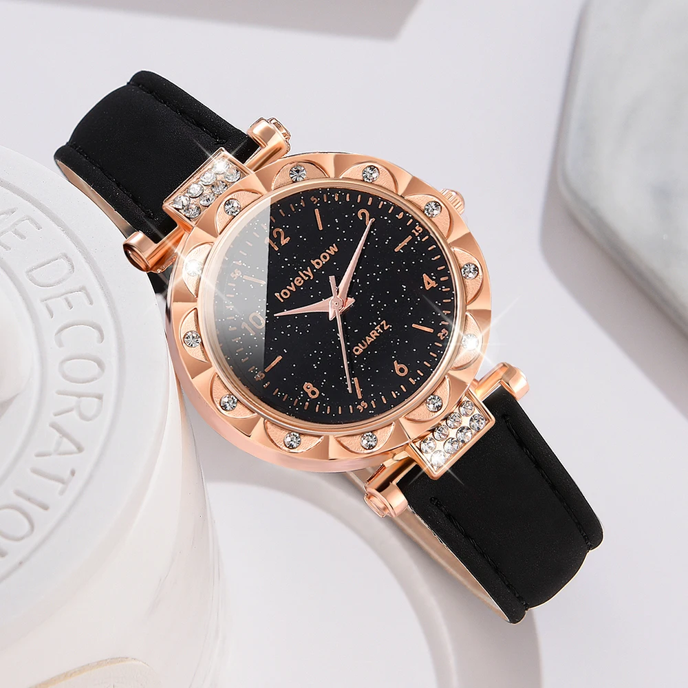 1PCS Simple Luxury Leather Strap Watch Black Casual Fashion Quartz Watch Is The Perfect Gift For Her (No Box)