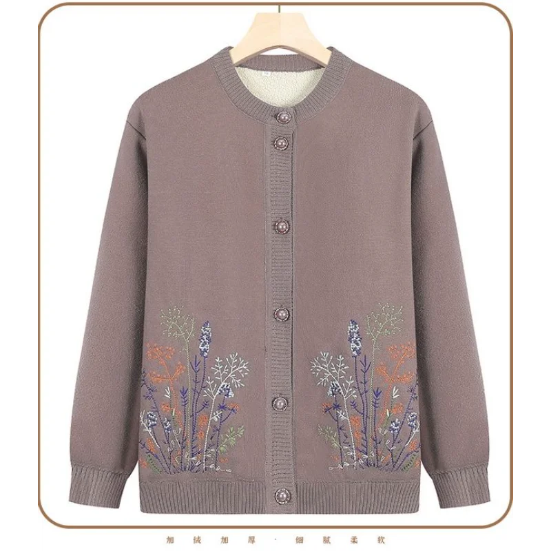 

Older Sweater Grandma Clothing Spring Autumn Cardigan Jacket Warm Autumn Outdoor Embroidery