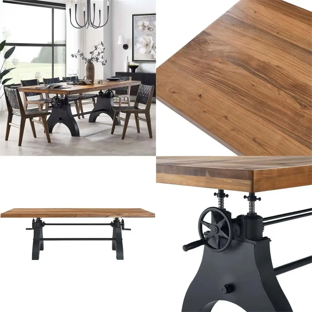 

96 Crank-Adjustable Height Dining and Conference Table, Black Natural Finish