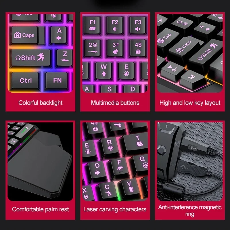 Imagem -06 - Conjunto de Teclado e Mouse com Fio T19 de Uma Mão Sensação Mecânica Acessórios E-sports Pubg Chicken Jogo Móvel Teclado Pequeno Presente