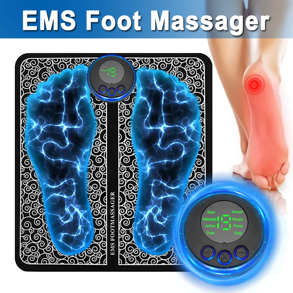 

EMS Electric Foot Massager Mat Tens Muscle Stimulator Foldable Foot Cushion Pad Pulse Acupuncture Pain Relief Blood Circulation