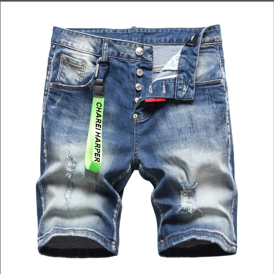 100 chareiharper 2024 Mannen Stretch Skinny Denim Shorts Hoogwaardige Luxe Merk Mannen Straat Slim Fit Jeans Mannen Klassieke