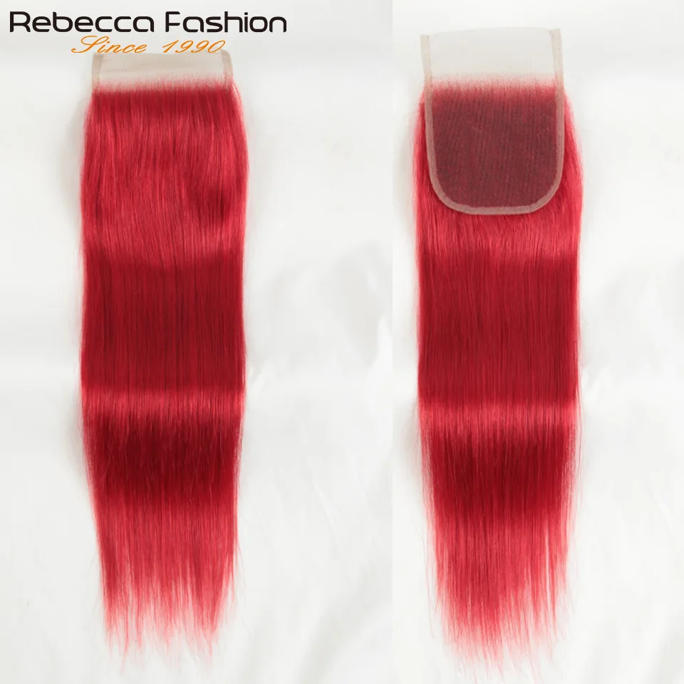 Rebecca 180D Straight Top Lace Closure 100% Human Hair  4X4 Lace Closure Pre Plucked Transprent Lace Closure Swiss Lace RED HAIR