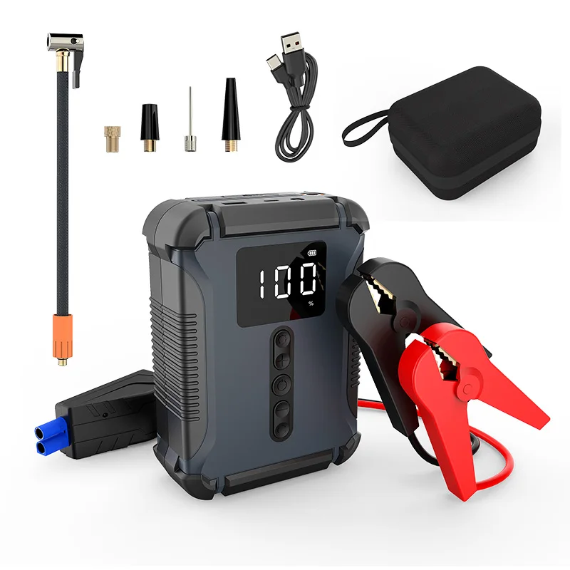 2026 16000mAh Portable Jump Starter Air Pump Compressor High Capacity Power Bank with LED Light for Car Truck Tyre Inflation