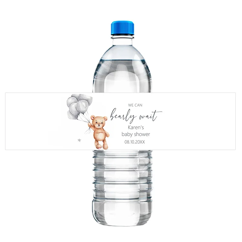 30pcs Cute Bear Water Bottle Wraps Sticker Custom Labels Baptism Baby Shower Birthday Party Personalized Decor Stickers Supplies