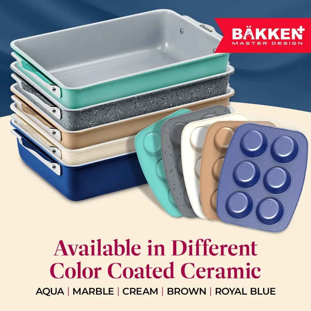 8-Piece Stackable Bakeware Set - Ceramic Non-Stick Coating, Baking Sheets, Assorted Baking Pans, PTFE, Healthy Baking