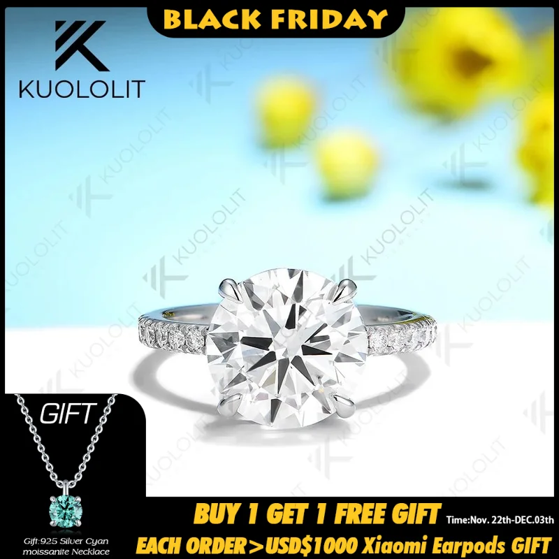 Kuololit 4ct Moissanite Rings for Women Men Soild 585 18K 14K 10K 925 Sliver White Gold for Engagement Classic Wedding Christmas