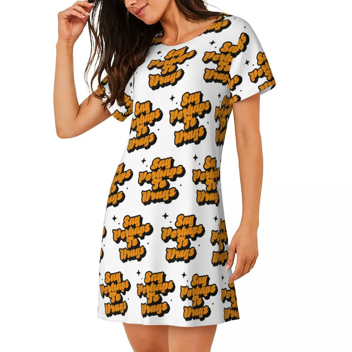 Custom Say Perhaps To Drugs Short Sleeves Nightdress For Sleeping Sleepshirts Women Short Sleeve Nightgowns Soft Pajama Dress