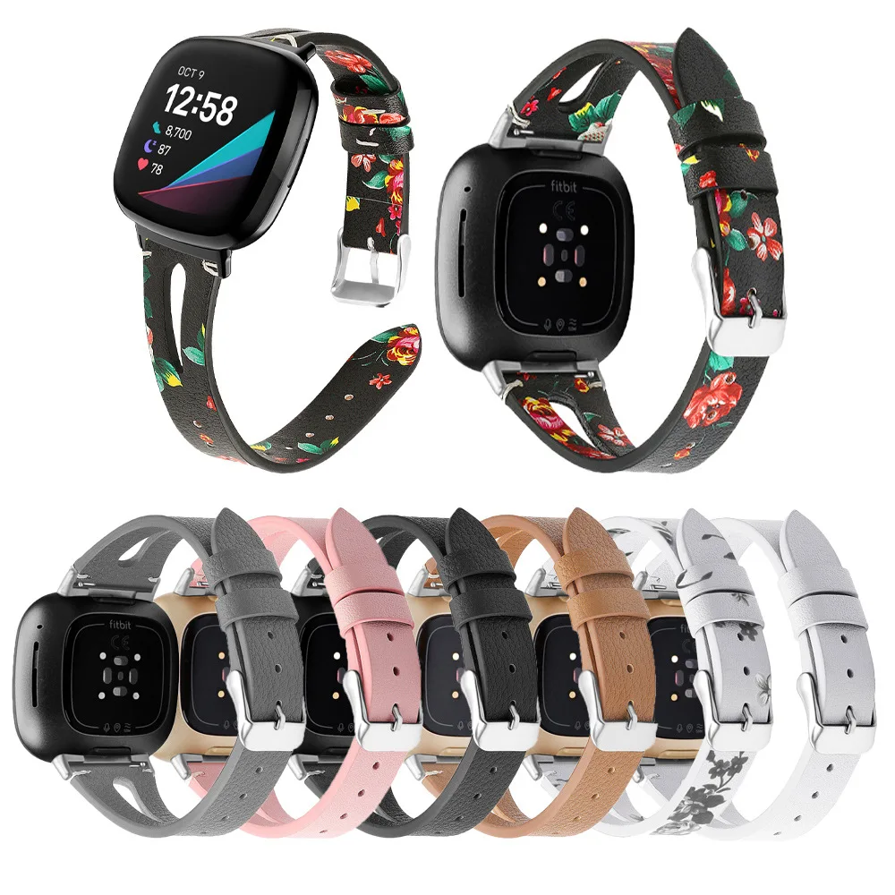 For fitbit versa4 3 real leather strap water drop fashion women sense2 straps for ladies wholesale prices high end watchbands