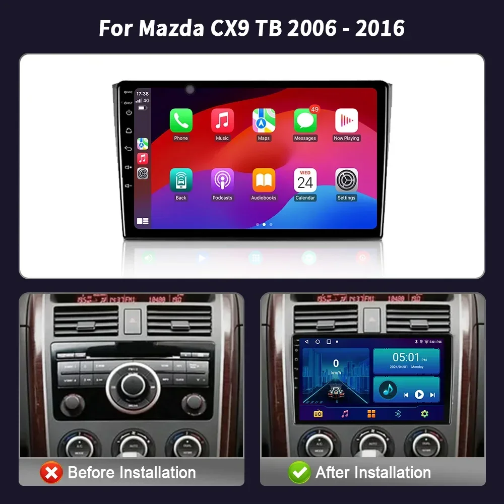 Android For Mazda CX9 TB 2006 - 2016  Car Radio Multimedia Player Navigation Wireless CarPlay Touch Screen Stereo