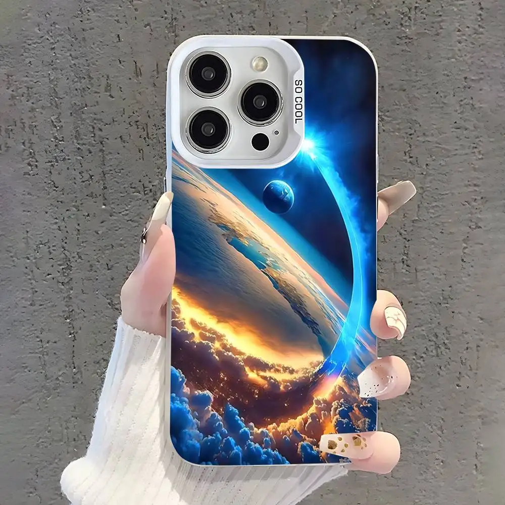 حافظة هاتف Space For Galaxy Universe لهاتف iPhone 17,16,15,14,13,12,11,Pro,XS,Max,Plus,Mini,SE غطاء مقاوم للصدمات من الحلوى البيضاء غير اللامعة