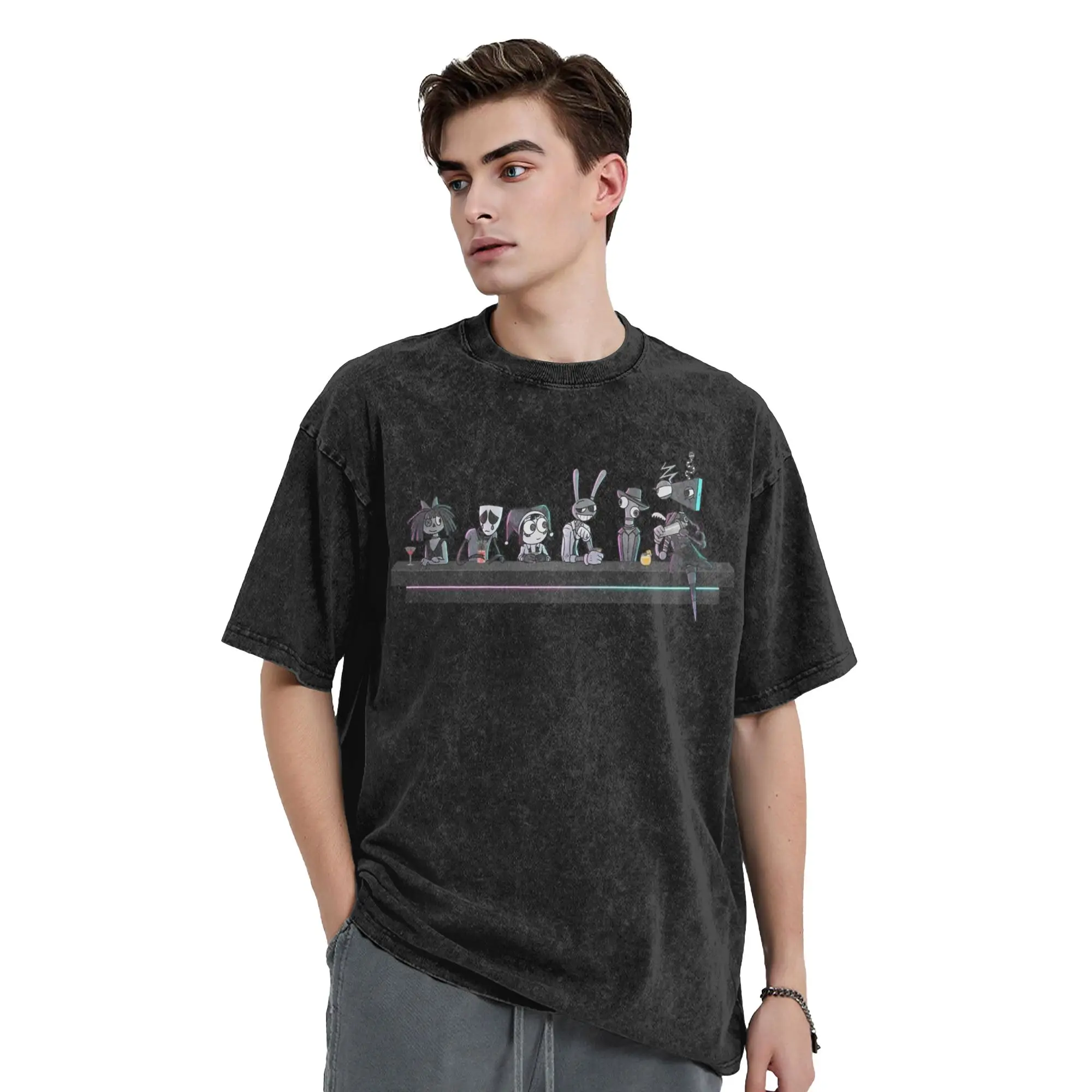 Cartoon Digitals Circus Washed T Shirt Streetwear Retro T-Shirts  Tees Tops for Men Women Short Sleeve Street Printed