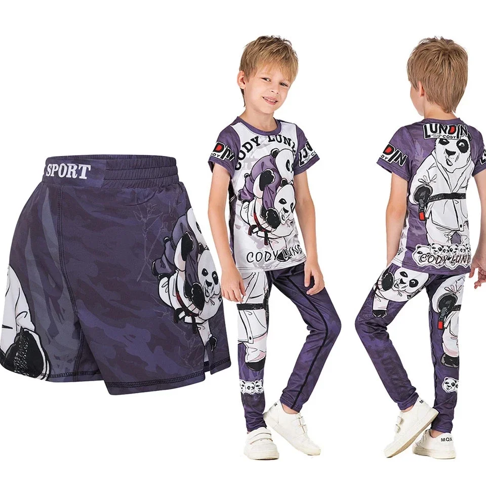 Kindershirt Broek Set Jongens MMA Shorts Boksen Muay Thai Jiu Jitsu Rashguard Kinderen Kickboksen Hardlooptraining Sportpak