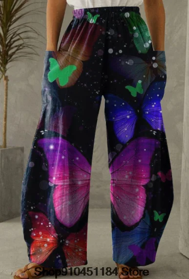 2023 Summer Trend: Women's Butterfly Print High Waist Wide Leg Pants - Fashionable and Unique Street Style Summer Outfit