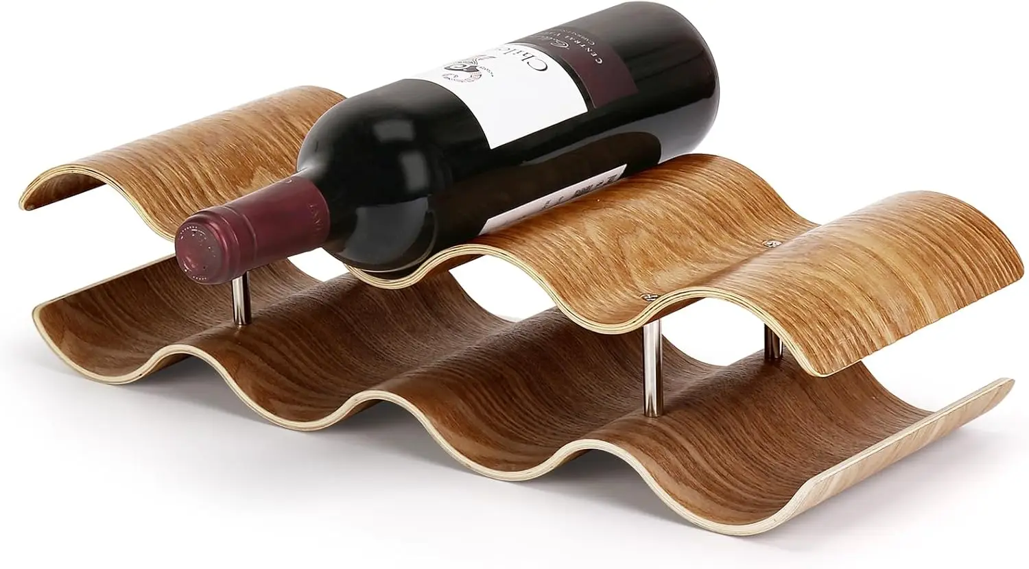Estante para vinos de mesa, de sobremesa, independiente, con capacidad para 7 botellas, de 2 niveles, de madera de salice ondulada, tipo Chamne.