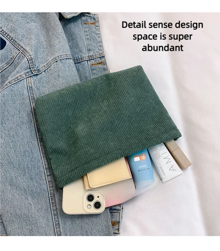 Corduroy Travel Cosmetic Bag Portable Makeup Storage Bag Purses Women Large Capacity Zipper Make Up Organizer Storage Clutch