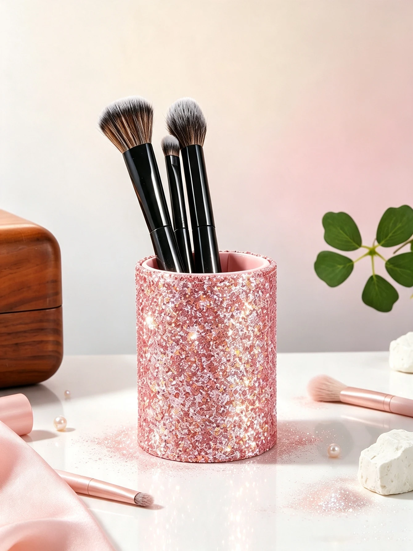 1 Pink Glitter Makeup Brush Storage Jar, a Decorative Storage Organizer for Cosmetics, Jewelry, and Perfume, Suitable for Aesthetic Dressing Table Decoration in Bathrooms, Desks, and Bedroom Shelves, an Ideal Birthday or Christmas Gift for Women, Moms, Teachers, and Friends view 5