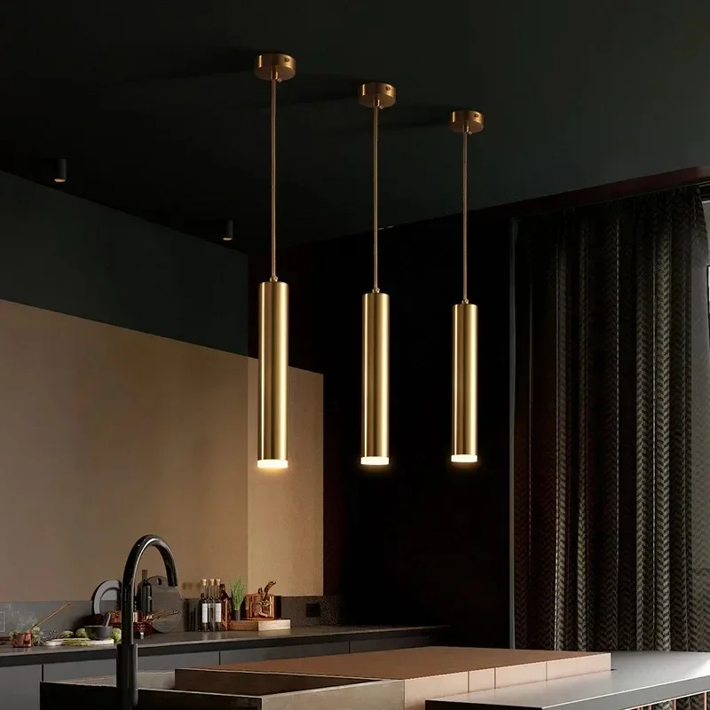 

FKL Modern Copper Gold Chandelier Home Kitchen Restaurant Light Luxury Bedroom Single Head Long Line Bedside pendant Light