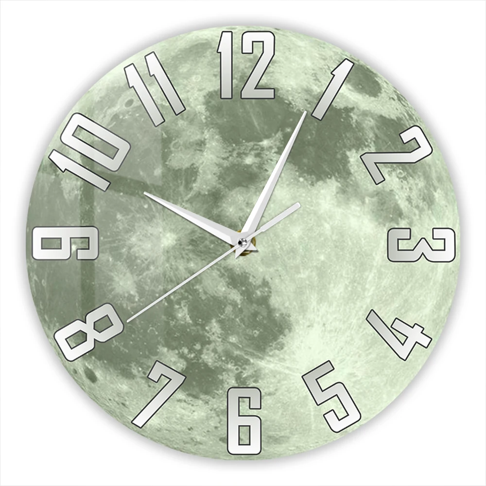 Moon Wall Clock For Living Room Bedroom Space Lunar Home Decor Watch Silent Non Ticking Celestial Clock for Astronomy Lovers