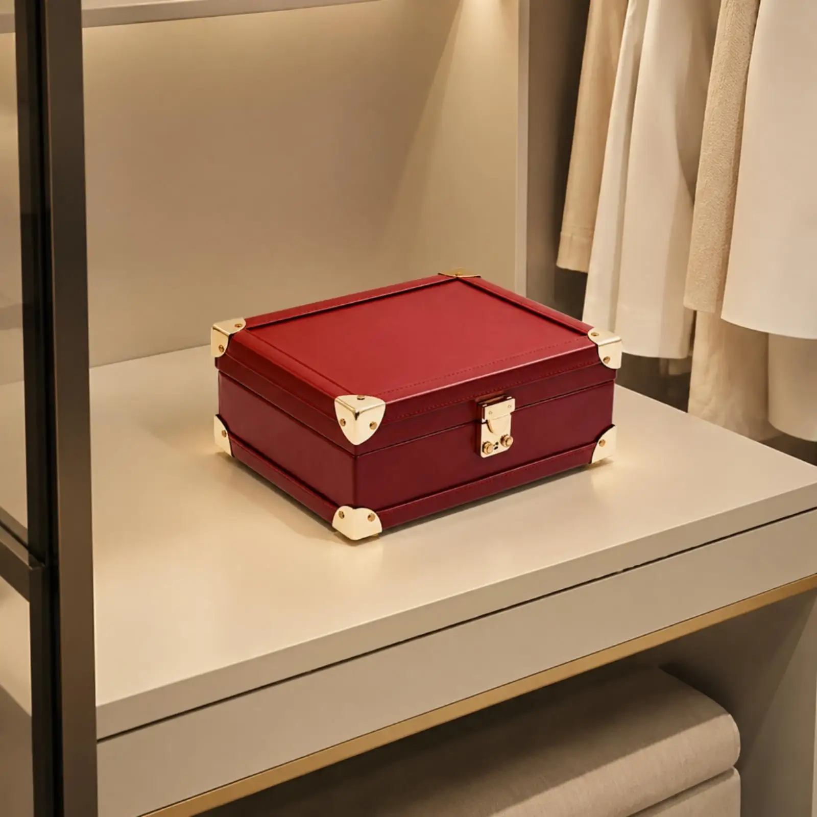 Elegant Jewelry Box with Mirror Hinged Lid Locking Clasp PU Leather for Necklace Ring Travel Storage Organizer