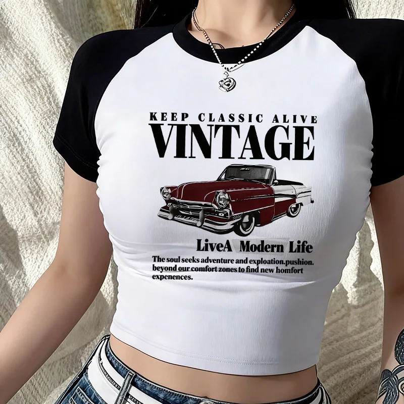 T-shirt court vintage années 90, style rétro, pour garder le classique en vie, pour filles, Y2K, sexy, imprimé, pour femmes