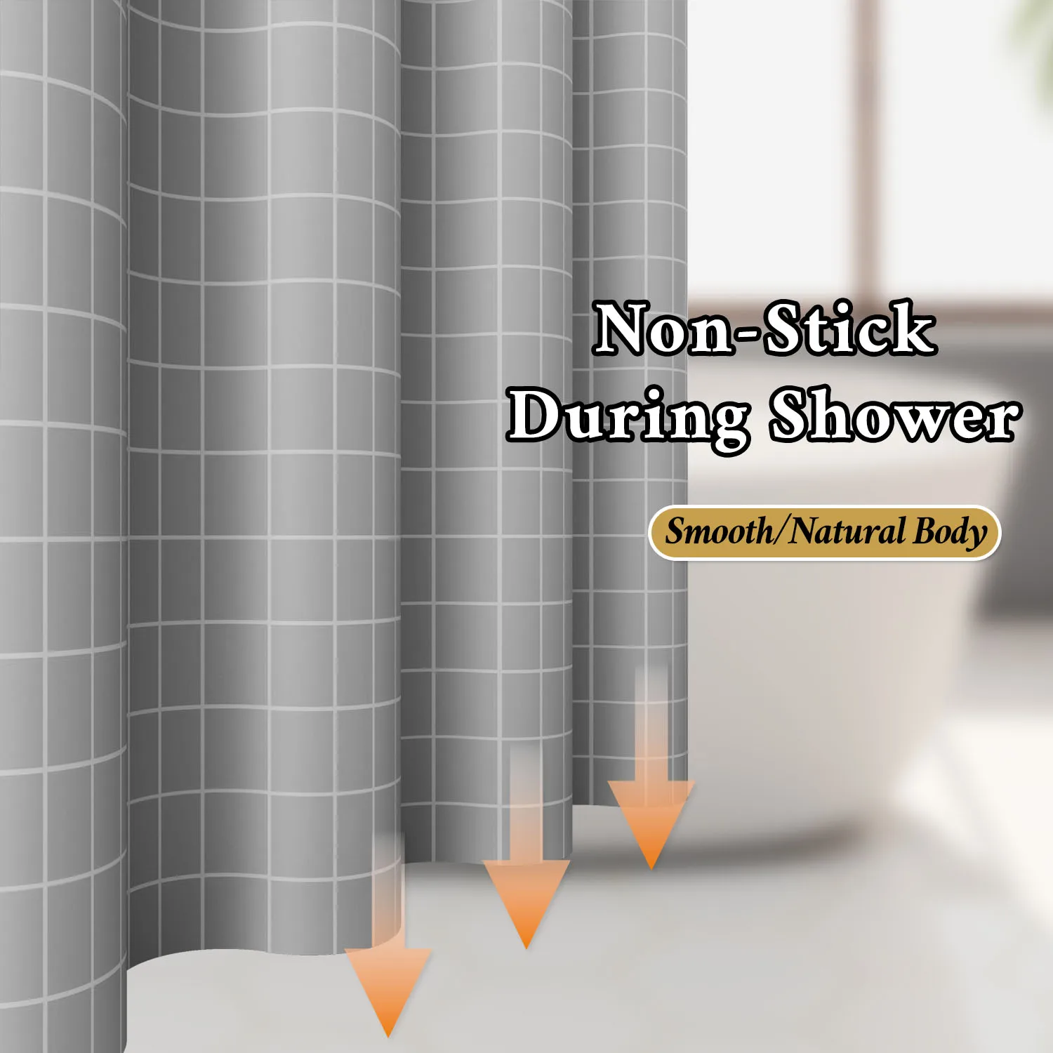 1 Stück grauer Duschvorhang mit geometrischem Gittermuster, wasserdicht, PEVA, modernes, minimalistisches Badezimmer-Dekor – Detail 6