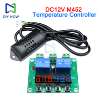 DC12V M452 Digital Temperature and Humidity Display Dual Output Thermostat Green Board Temperature Controller