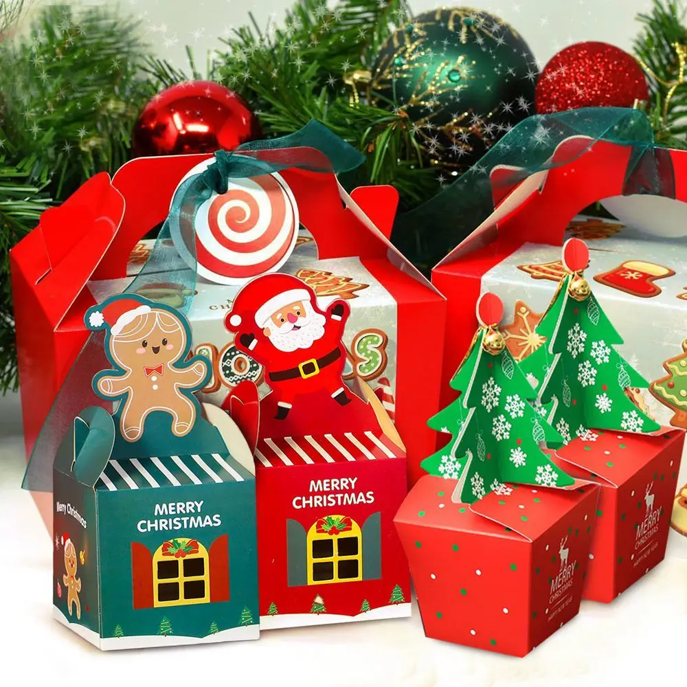 1set Christmas Candy Box Santa Claus Tree Type Cookie Packagings Boxes for 2023Navidad Merry Christmas Party Home Decorations