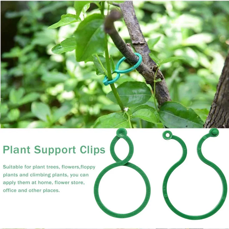10/20/50/100 Pcs Clips de fixation pour vignes, supports verticaux pour plantes, anneaux en plastique vert, outil de jardinage pour le maintien des vignes