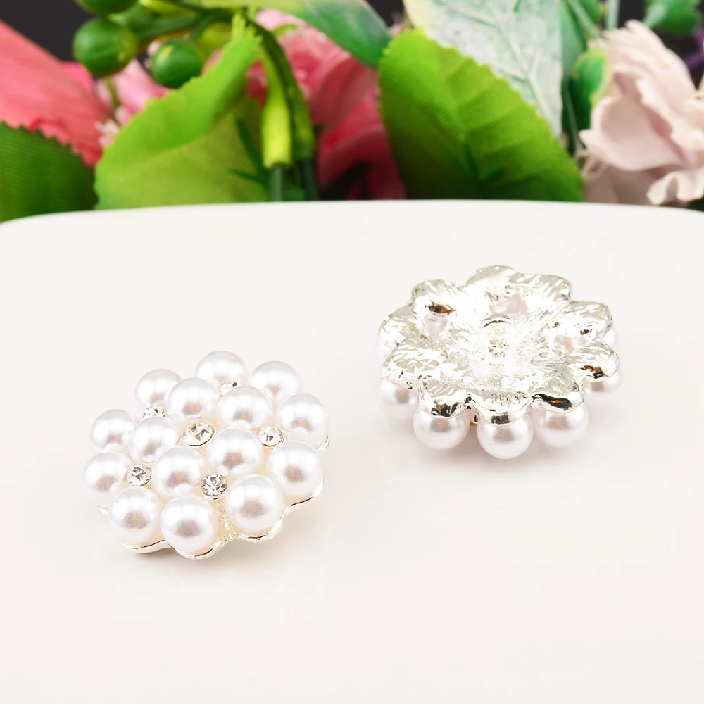 New Arrival Sparkly Rhinestone Pearl Buttons Used On Decoration 30MM 3PCS/Lot Shank Back Silver or Gold Color KD3024