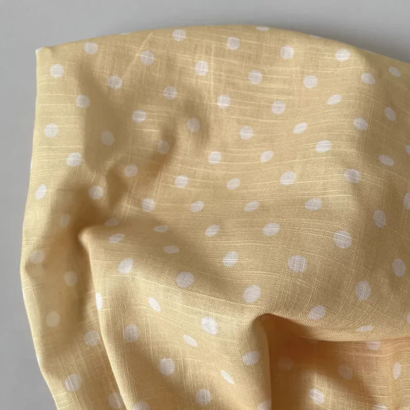 

Yellow with white polka dot pattern cotton fabric for blouse skirt clothing handmade DIY fabric