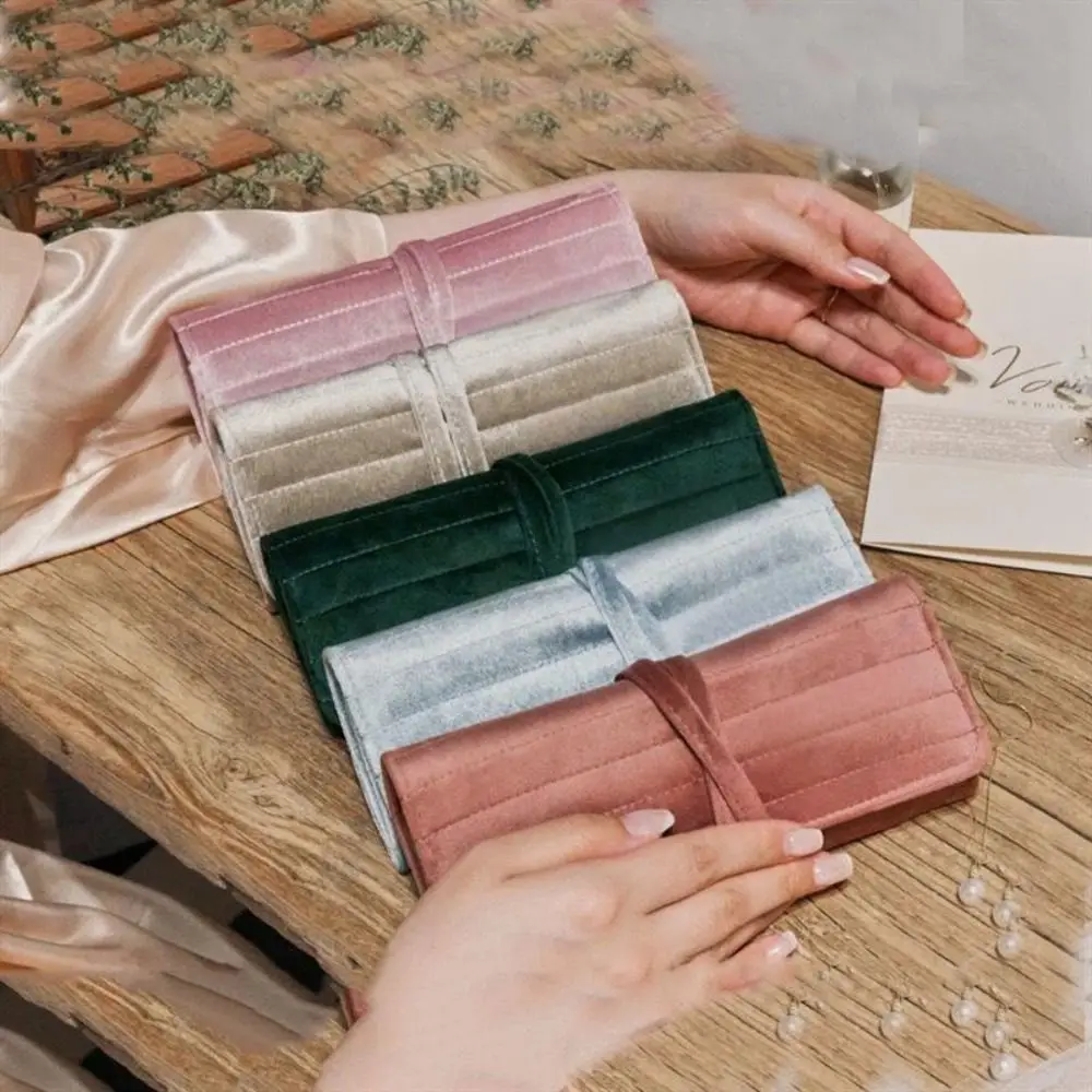 

Practical Velvet Travel Jewelry Bag Foldable Portable Jewelr Roll Bag with Buckle Storage Display Pouch