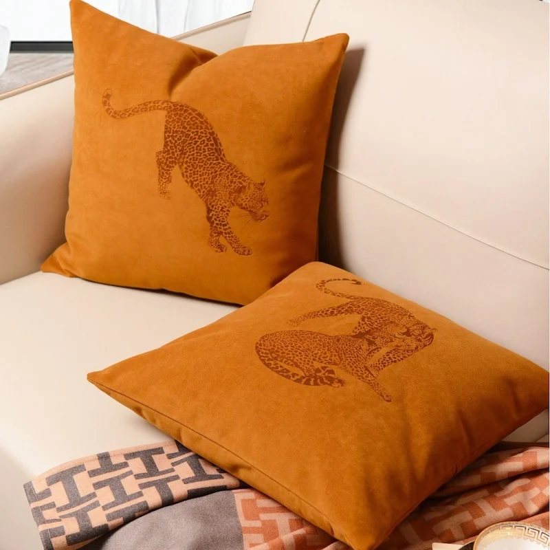Exotic Leopard Print Pillow Cover Set | Suede Texture Cushion Cases | Warm Tone Bohemian Sofa Bedroom Decor Throw Pillows