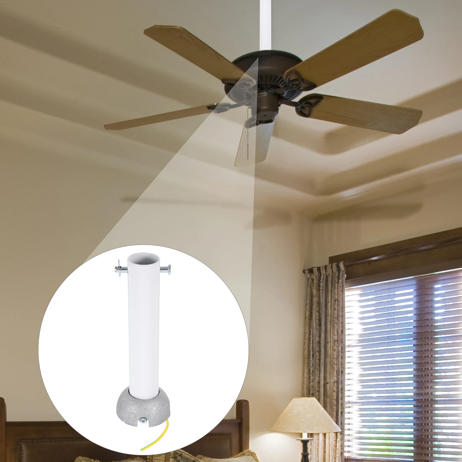 Picture 3: Ceiling Fan Long Pipe Downrod Universal Tube White Metal Hooks Hanging Extended Design Sturdy Rod High Strength Material