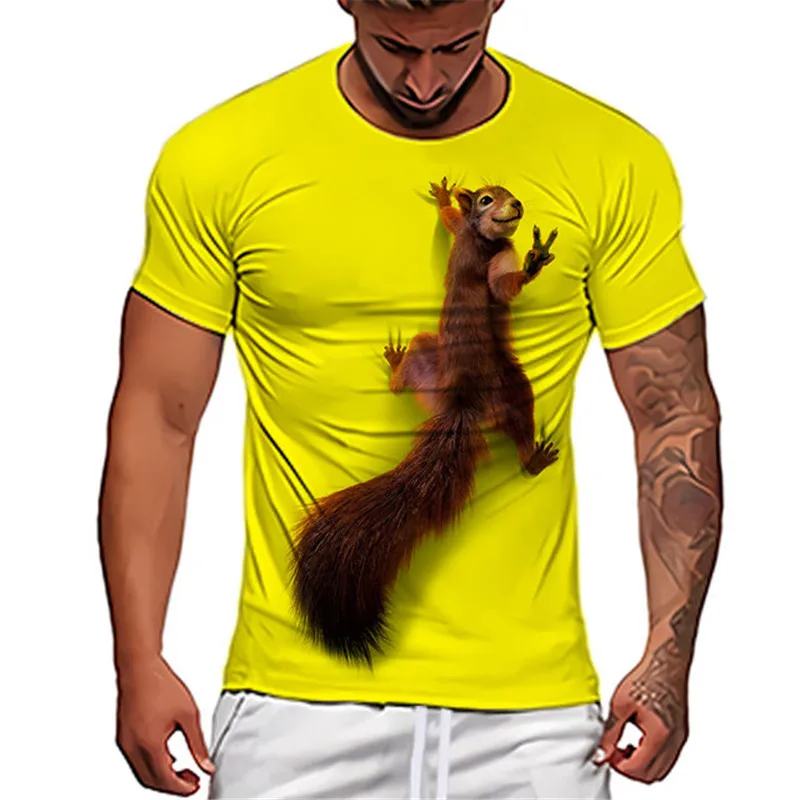 Squirrel Pattern 3D Men\'s T-Shirts Short Sleeve Summer New Streetwear Oversized Tops Animal Print Loose Casual Tee Big Size 6XL