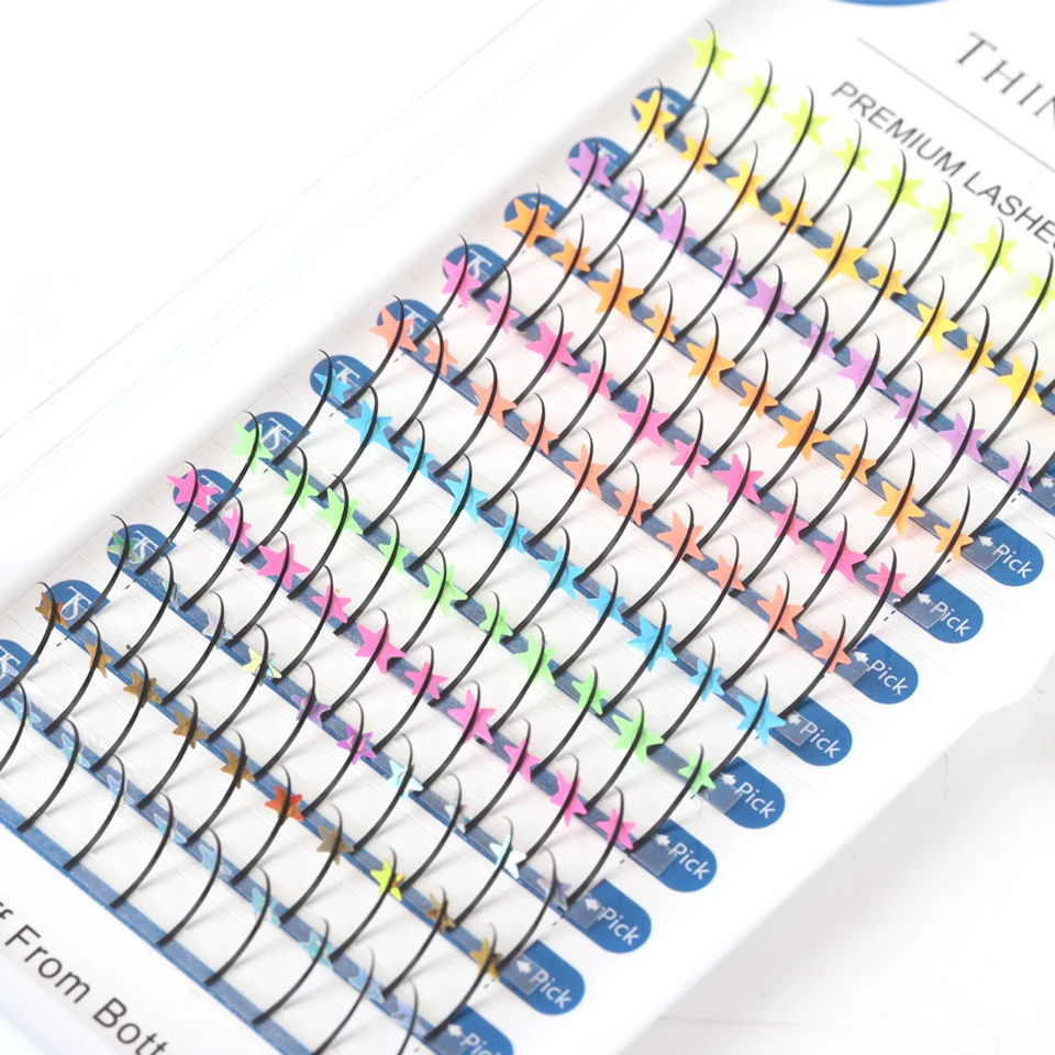 THINKSHOW Mieszane Brokatowe Kolorowe Rzęsy Przedłużane w Kształcie Gwiazdy/Kwiatu/Motyla Błyszczące Rzęsy do Makijażu na Imprezę Cosplay