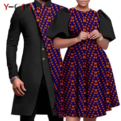 African Couple Matching Clothes Dashiki Women Print Dresses Bazin Riche Men 2 Pieces Suit Patchwork Jacket and Pant Sets Y23C076