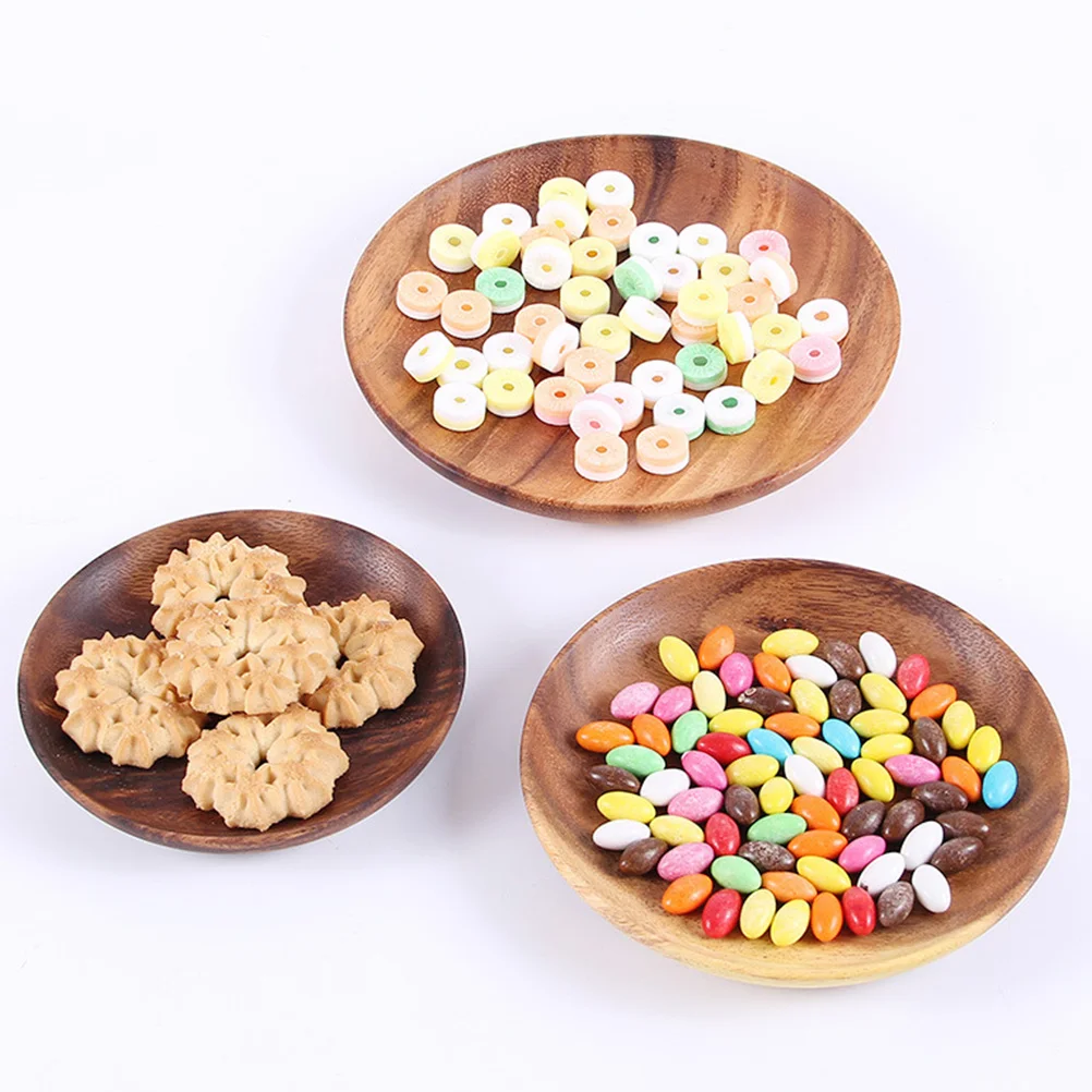

Wooden Round Food Tray 12cm Natural Fruit Plate Dessert Snack Saucer Bread Dishes Tray Safe Healthy Serving Dessert Small Plate