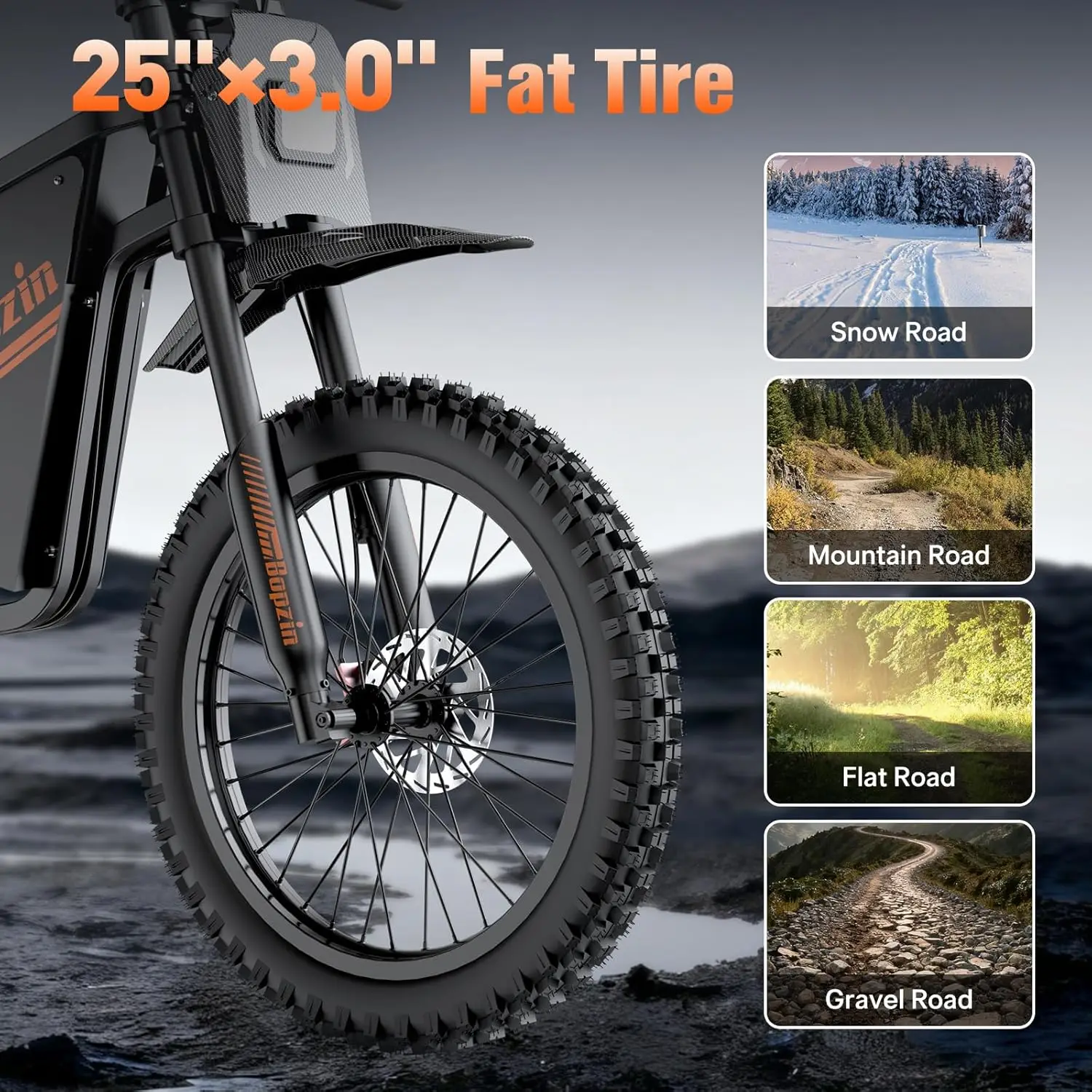 BOPZIN Q8 دراجة كهربائية 3000 واط 60 فولت 35AH طويلة المدى الترابية الجبلية E-الدراجة قوة كبيرة قاطرة الإطارات دراجات كهربائية للبالغين